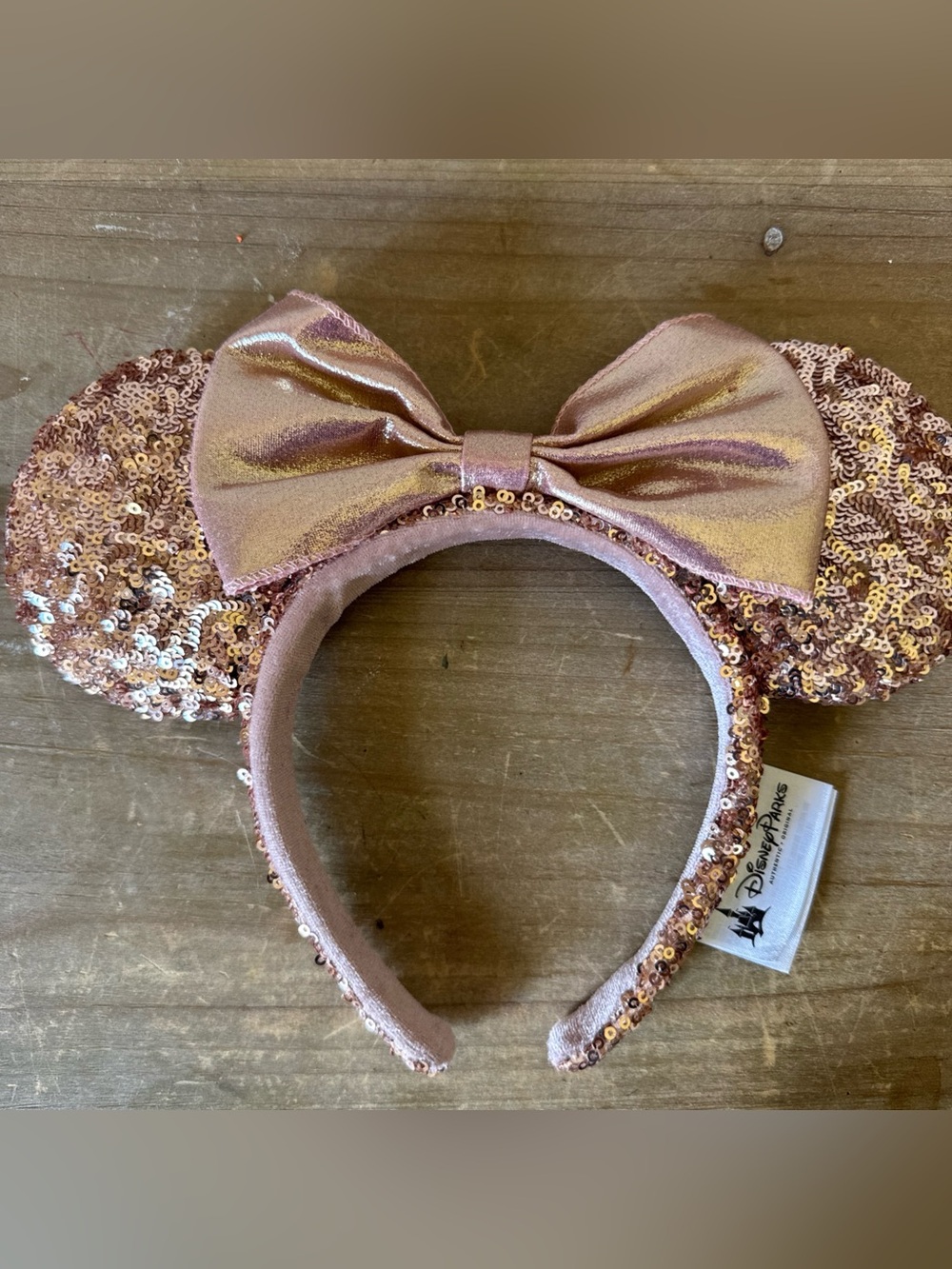 Disney Rose Gold Sequin Minnie Ears Headband with Tag
